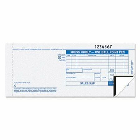 TOPS PRODUCTS TOPS, Credit Card Sales Slip, 7 7/8 X 3-1/4, Three-Part Carbonless, 100 Forms 38538